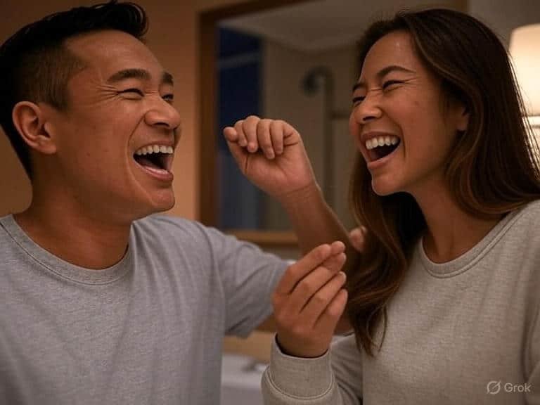 Couple laughing hard