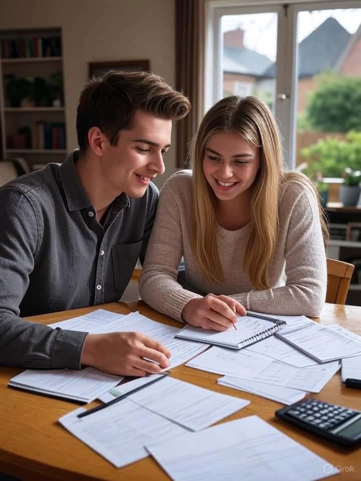 enthusiastic young couple planning their financials
